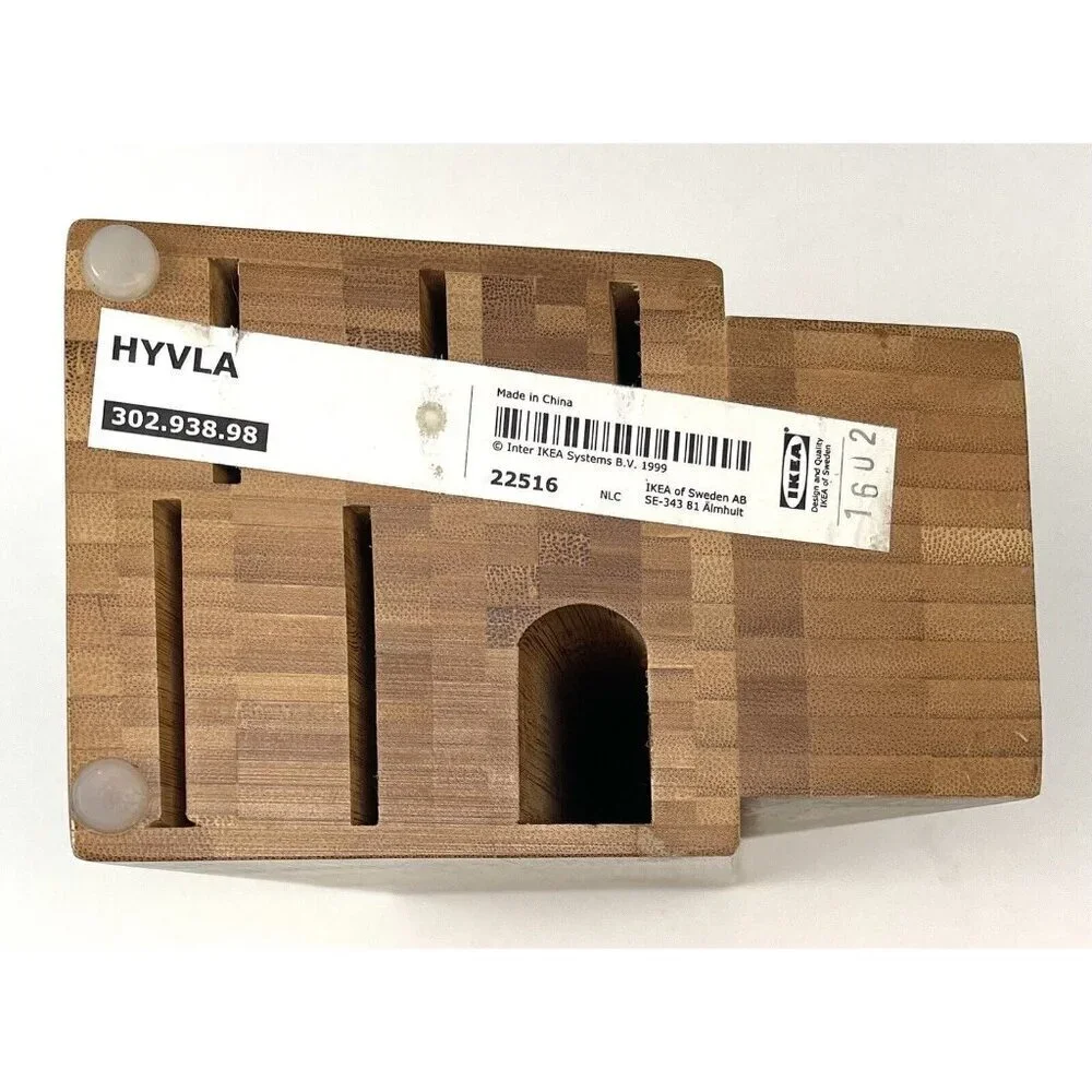 IKEA HYVLA 6-Slot Solid Bamboo Kitchen Knife Block Holder 302.938.98 22516 EUC